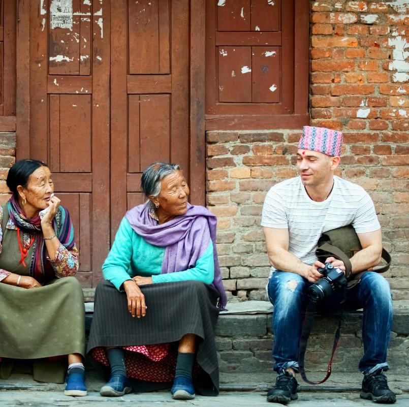 foreigners talking with nepali locals
