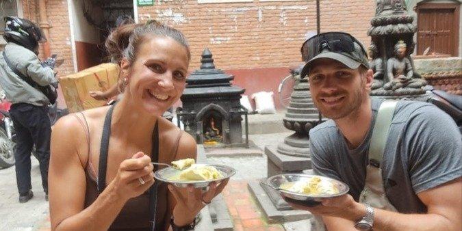 Foreigner trying local food